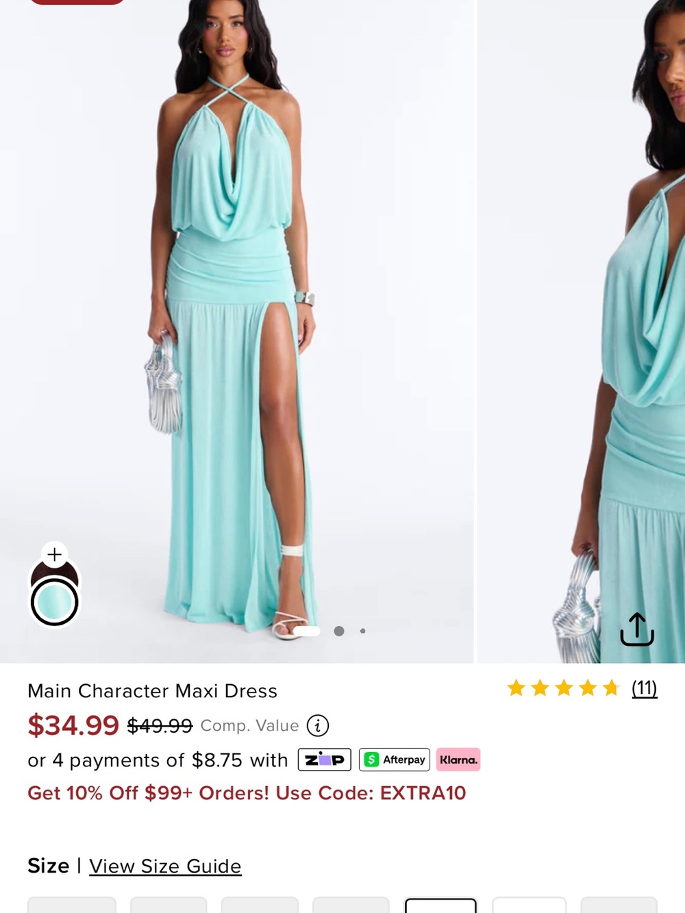 Fashion Nova Aqua Blue Draped Halter Maxi Dress with High Slit